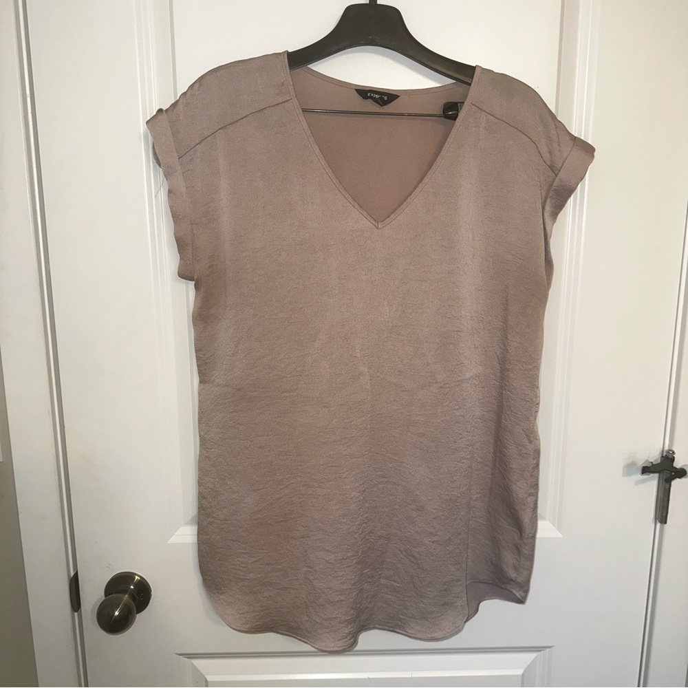 Express Taupe V-Neck Blouse